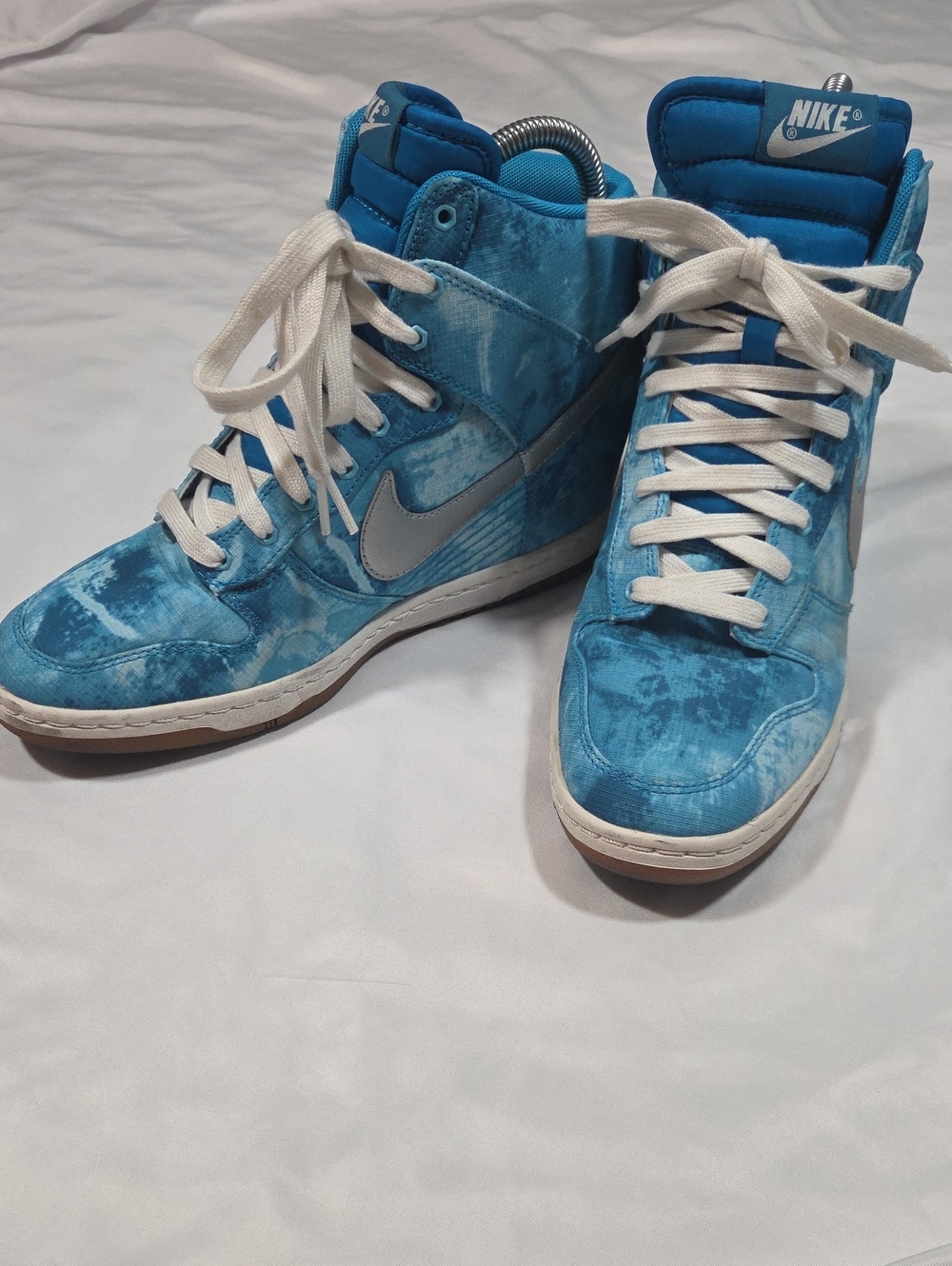 Nike Dunk Sky Hi Clearwater sneakers blue tie-dye upper hidden wedge heel Sz 9.5
